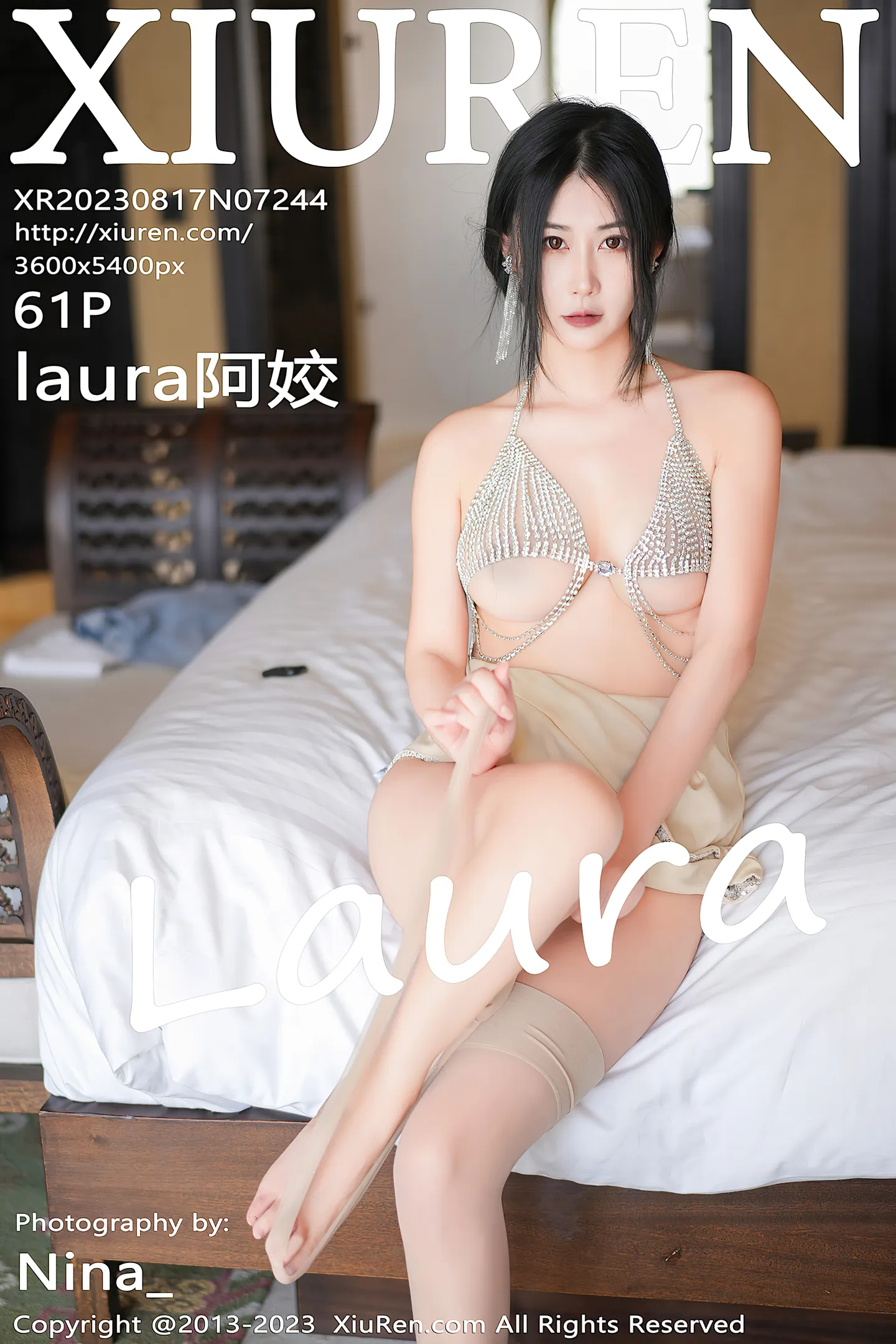 [XiuRen秀人网]VOL.7244 模特laura阿姣半脱露性感银色链式情趣内衣秀惹火身材诱惑写真61P-秀人网官方网站